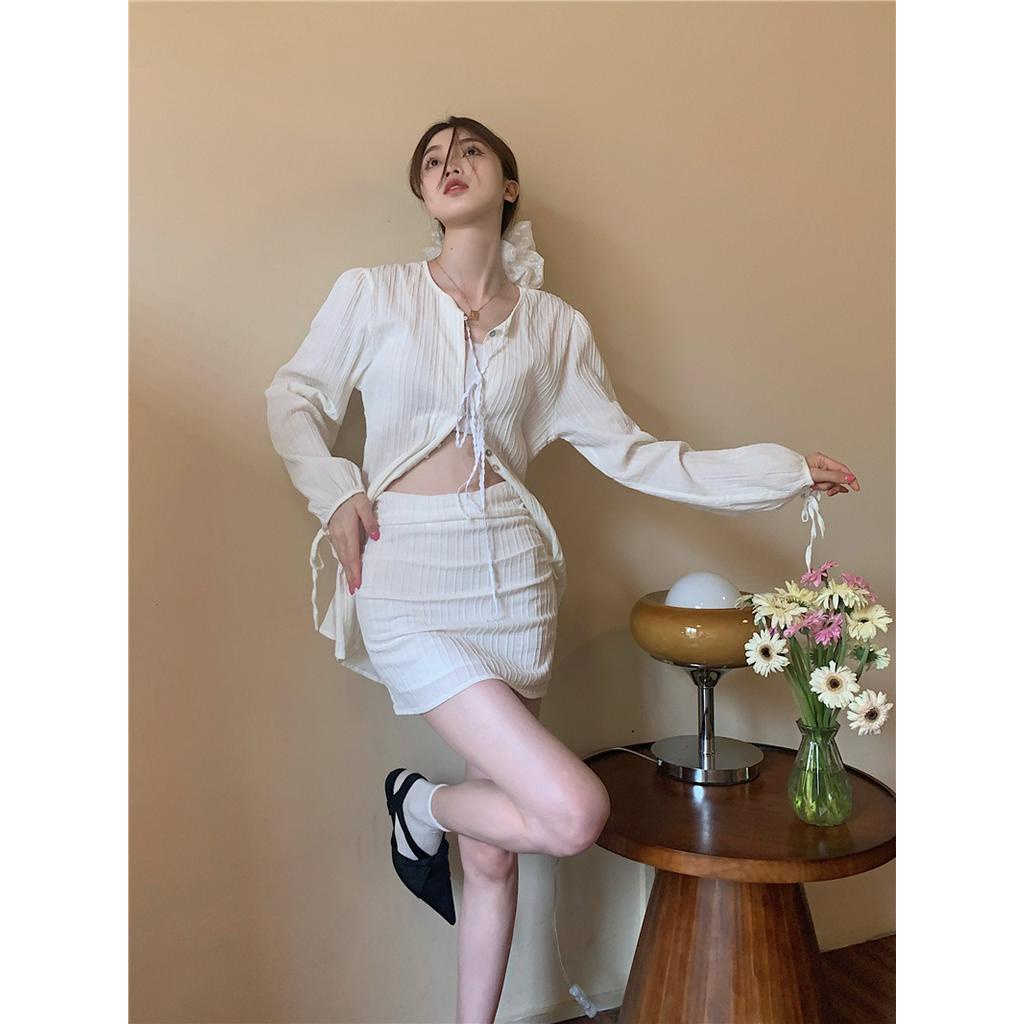 60787 Bộ Áo Sơ Mi Dài Tay Hai Mảnh Phù Hợp Với Váy Nữ