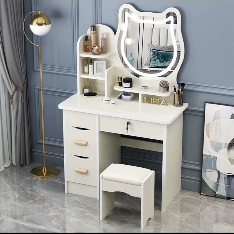bàn trang điểm hình mèo cute (có đèn LED ) tặng kèm ghế hàng có sẵn