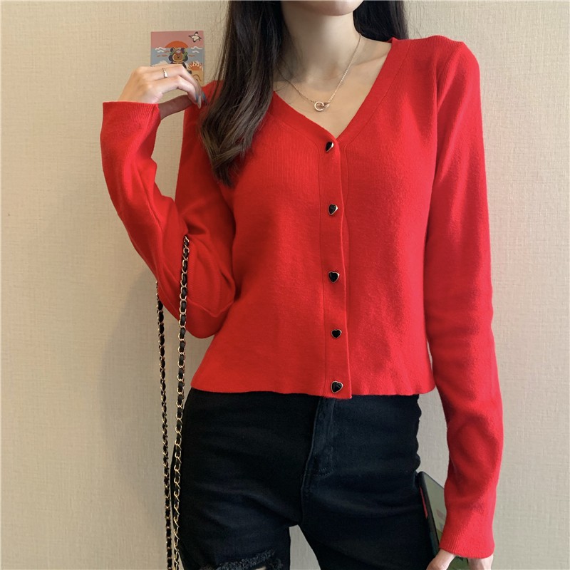 Áo khoác cardigan dệt kim tay dài cổ V thời trang mùa thu | BigBuy360 - bigbuy360.vn