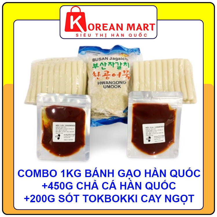 COMBO BÁNH GẠO TOPOKKI HÀN QUỐC 1KG KÈM SỐT TOKBOKKI 200G + 1 CHẢ CÁ LIÊN DOANH 450G