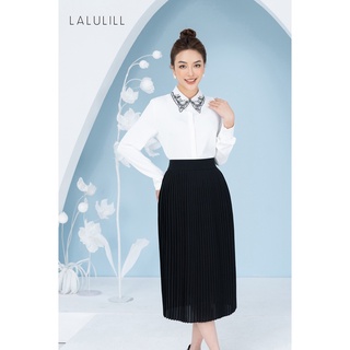 Lalulll - sơ mi cổ ren thêu họa tiết lụa trắng lsm2260201