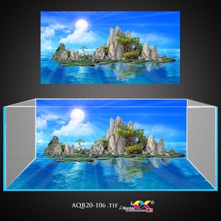 Tranh 3D dán bể cá - cảnh núi biển cực đẹp, tranh có keo sẵn trên bề mặt, có thể làm theo kích thước yêu cầu