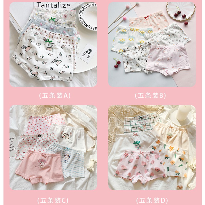 Set 5 quần lót cotton in họa tiết trái cây dễ thương cho bé gái