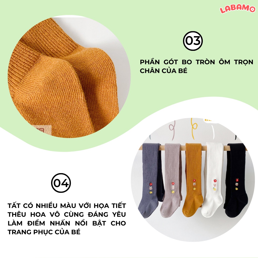 Quần tất legging len cho bé gái từ 0-9 tuổi cao cấp thêu hoa đáng yêu liền bàn LABAMO QT01