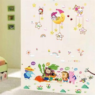 combo 2 bức decal dán tường thú nhổ cà rốt và chúc ngủ ngon