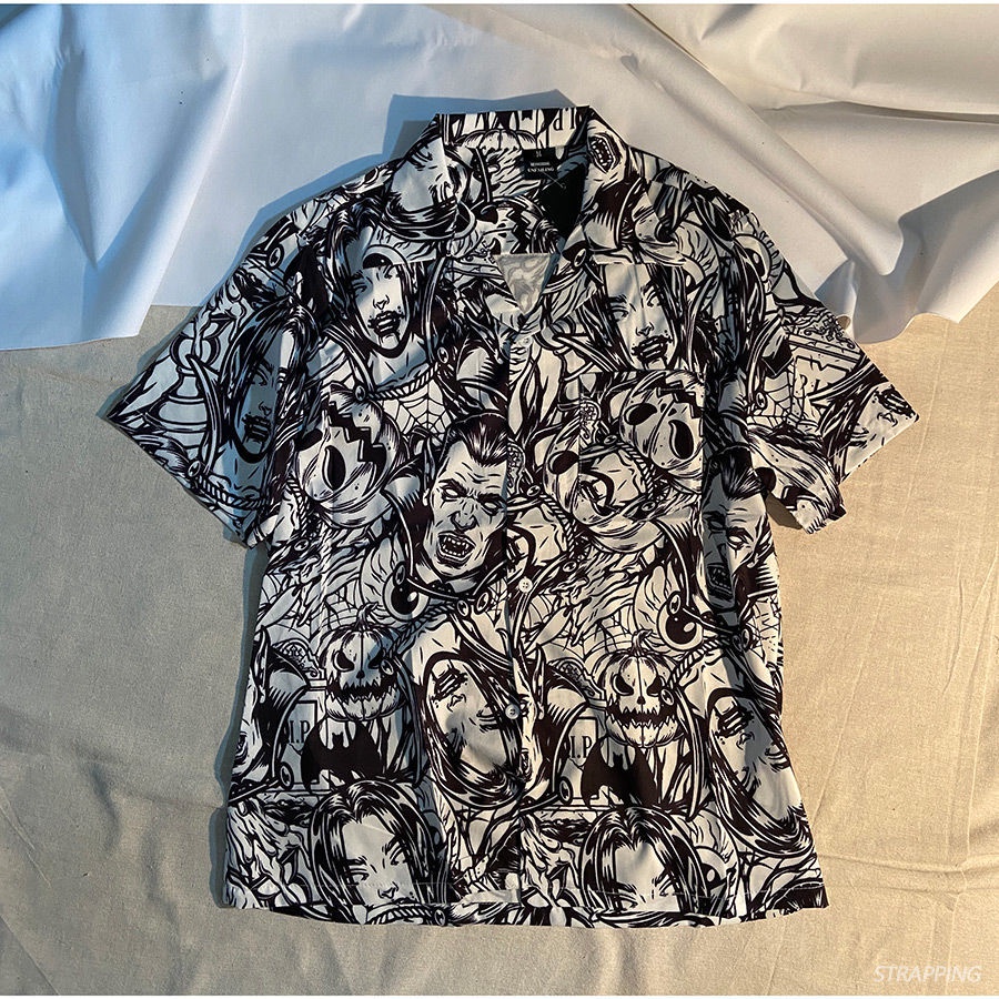 Áo Sơ Mi Tay Ngắn Màu Tím In Họa Tiết Hoa Phong Cách Nhật Bản Thời Trang Cho Nam Và Nữ