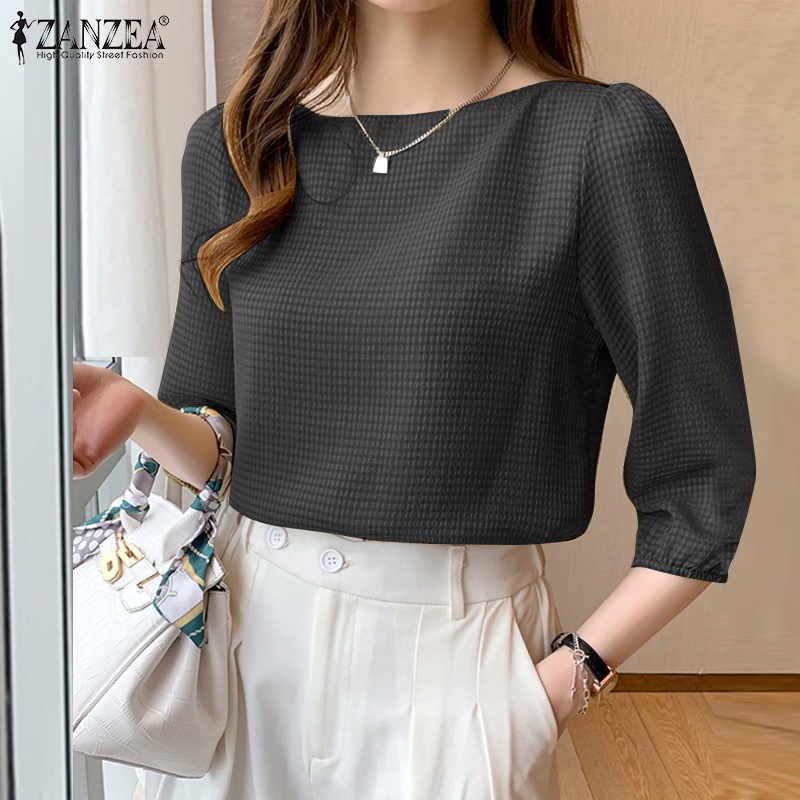 Zanzea Áo Nữ Tay 3 / 4 Họa Tiết Caro Thời Trang