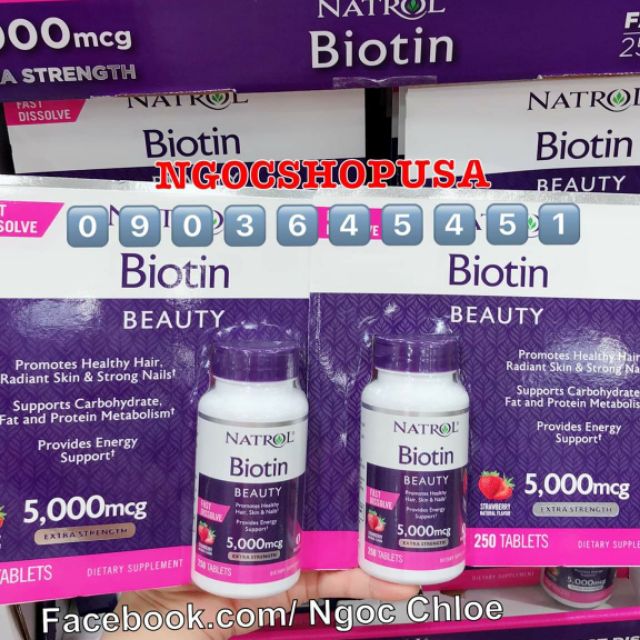 💥Viên ngậm mọc tóc Natrol Biotin chính hãng Mỹ