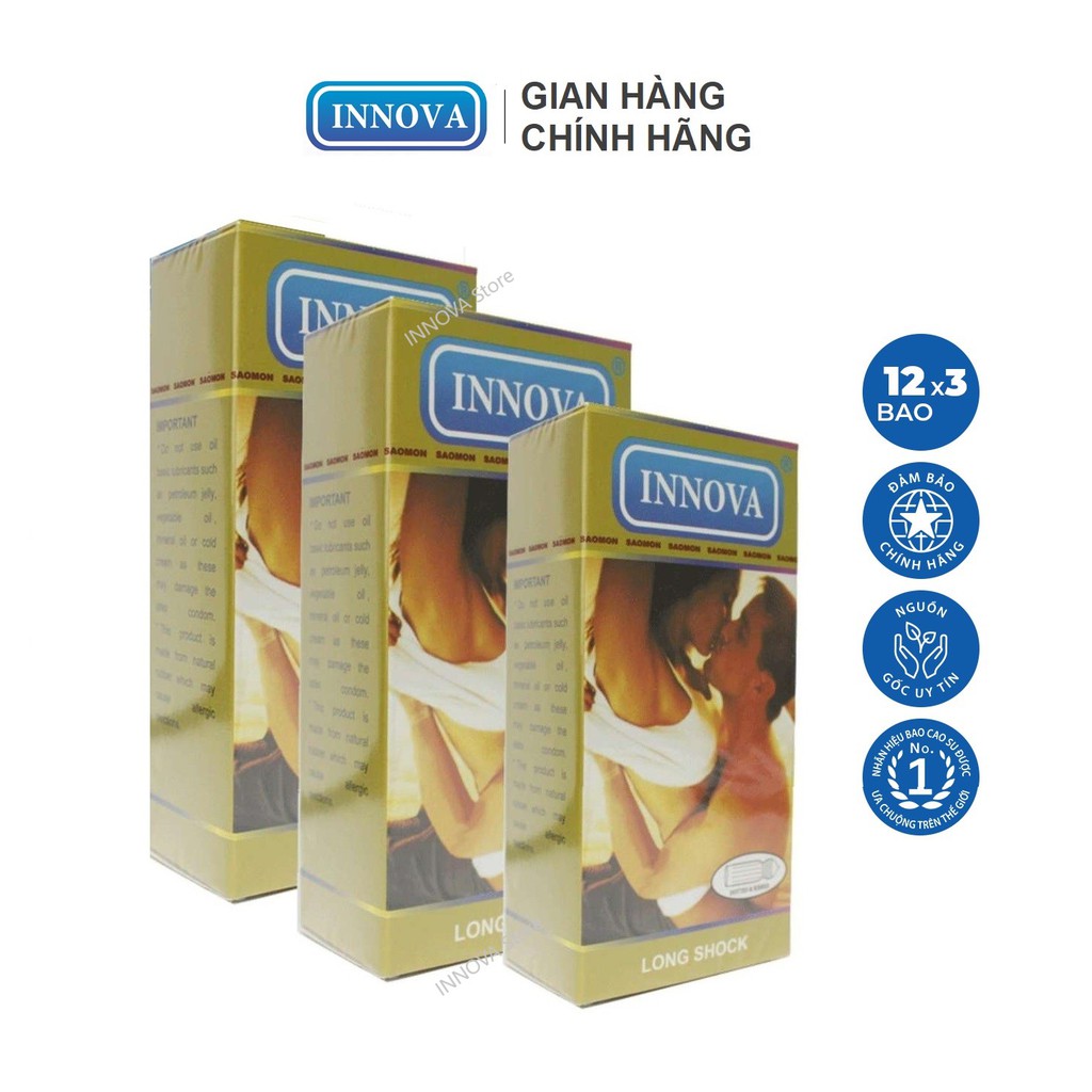 Freeship Bộ 3 hộp bao cao su gân gai kéo dìa thời gian Innova (36 cái)