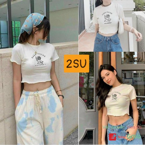 Áo croptop sake poche cộc tay xoắn viền phong cách hàn quốc