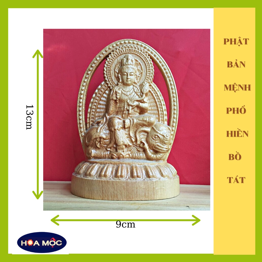 Phật bản mệnh Phổ hiền bồ tát để xe ô tô (tuổi thìn - tỵ) điêu khắc gỗ, kích thước 13x9cm, tượng trang trí ô tô, HOA MỘC