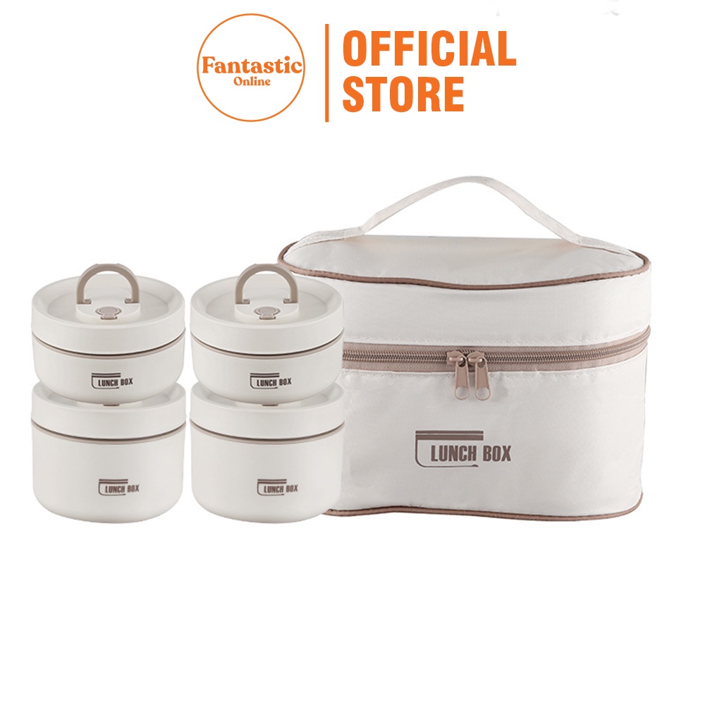 Hộp Cơm Giữ Nhiệt Lunch Box Hình Trụ Fantastic - Chất Liệu Inox 304 An Toàn  - Tặng Kèm Túi Và Bộ Muỗng