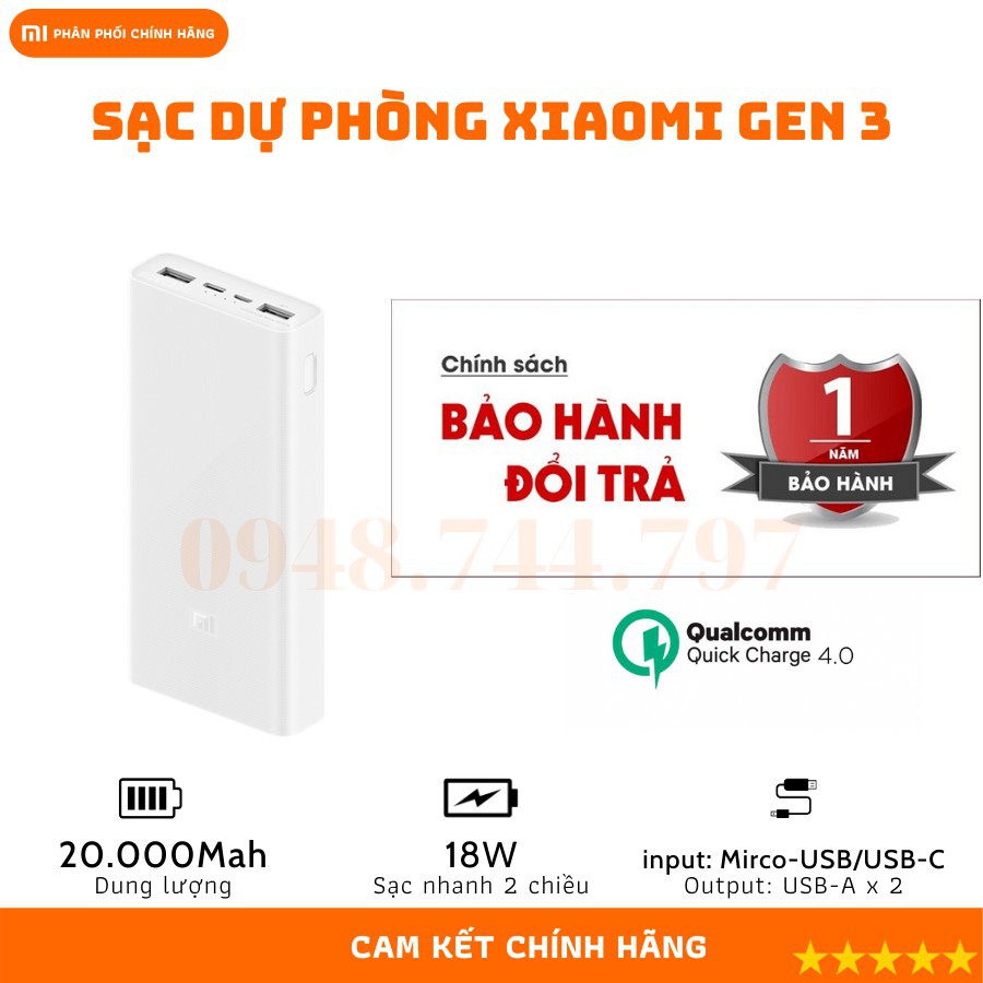 Sạc Dự Phòng Xiaomi Gen 2S Version 2018 10000 mAh 2 Cổng USB Hỗ Trợ QC 3.0 [vthm9]