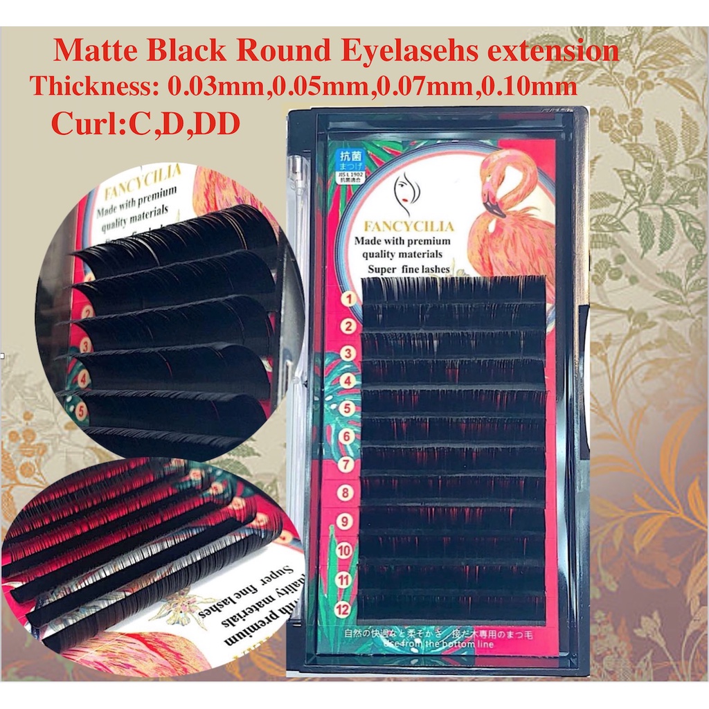 Fancycilia Rex Rabbit Fibroin Sợi lông mi tròn cá nhân Curl C D DD Độ dày 0,03mm, 0,05mm Khối lượng thủ công Faux Mink Lông mi cá nhân Mờ Màu đen Nhà cung cấp tổng hợp Nối mi
