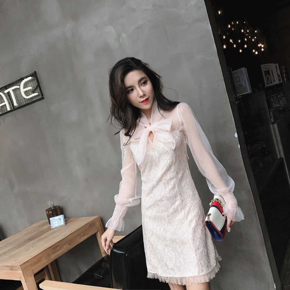 Đầm dáng ôm nữ tay lưới midi Emilyshop