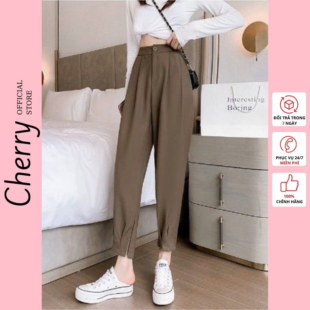  Quần baggy nữ lưng cao màu đen có khóa gấu CHERRY quần tây ống suông V049 | BigBuy360 - bigbuy360.vn