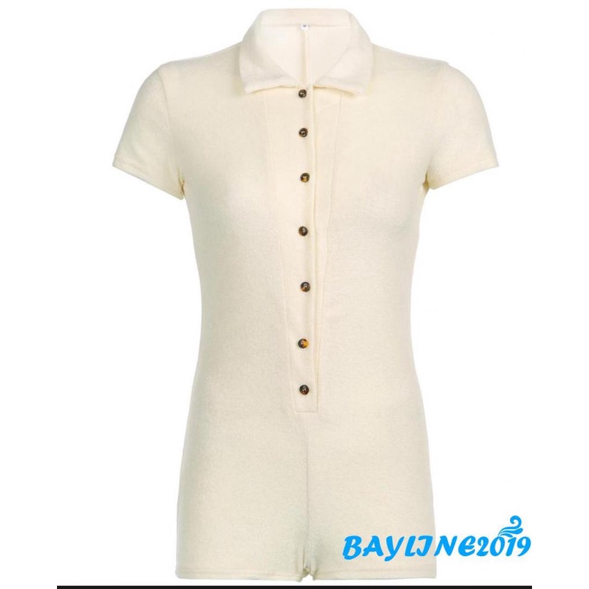 Áo liền quần tay ngắn cổ bẻ màu sắc đơn giản dành cho nữ