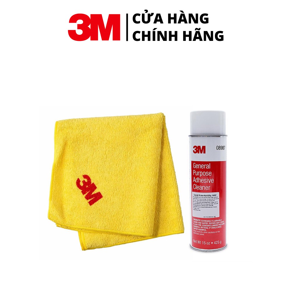 Tặng miếng thơm - Combo Dung dịch tẩy keo, nhựa đường 3M 08987 425g + Khăn lau xe hơi chuyên dụng 3M 50400