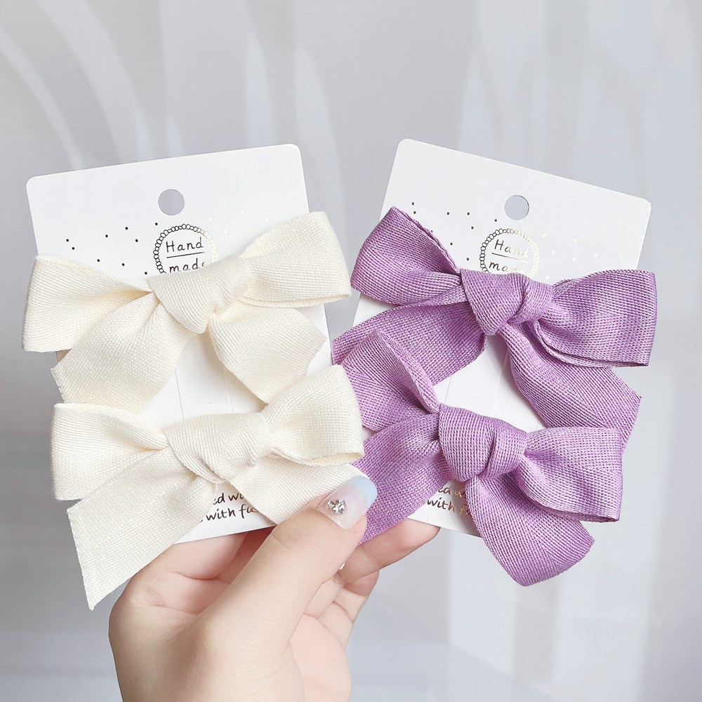 RainBow Bows Set 2 Kẹp Tóc Nơ Vải Cotton Dễ Thương Cho Bé Gái