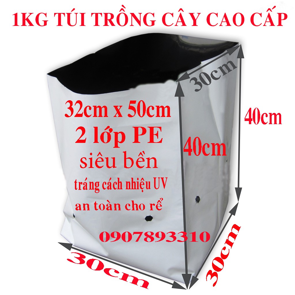 1kg túi PE trắng đen 50 x 32 trồng dưa lưới, trồng cây, Cây ăn trái, ươm cây to 1kg = 15 cái