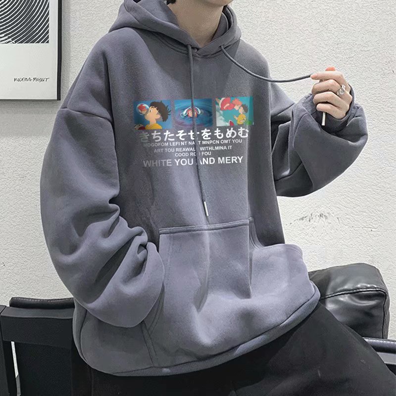 Áo hoodie dáng rộng in hình hoạt hình 5 màu sắc thời trang phong cách Nhật Bản dành cho nam (M-8XL)