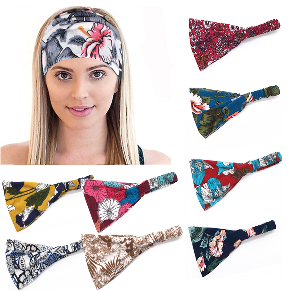 Băng đô bandana quấn đầu bản to vải cotton co giãn hút mồ hôi thời trang cho nữ