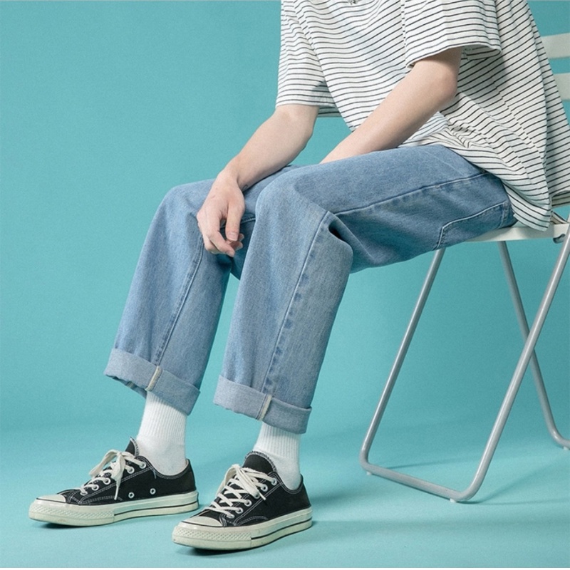 Quần Jean Nam Baggy ống suông, rộng, vải bò cao cấp, mầu xanh sky, xanh sáng, xám hottrend hàn quốc 2021-Trend Clothing
