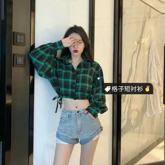 Sơ mi sọc caro rút eo