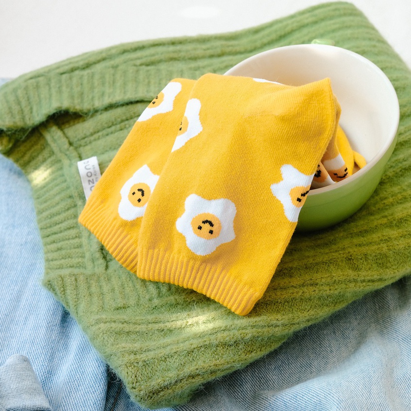 HAPPY FOOD PATTERN - Tất vớ cao cổ nữ hoạ tiết đồ ăn cười vui nhộn, nhập khẩu Hàn Quốc