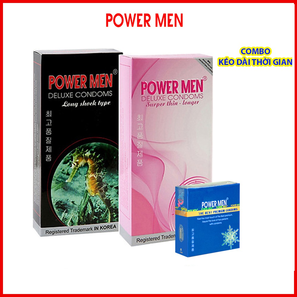 Combo 2 Hộp Bao cao su Powermen Cá ngựa gân gai, kéo dài thời gian + Bao cao su Superthin siêu mỏng