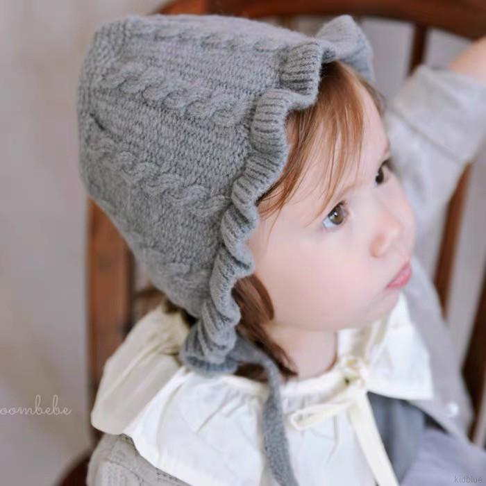 Mũ màu trơn thiết kế nhún bèo phong cách Hàn Quốc xinh xắn cho bé