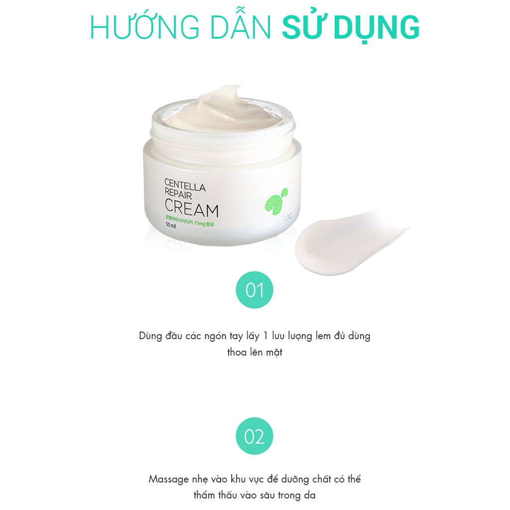 Kem Rau Má GoodnDoc⚜️ CHÍNH HÃNG ⚜️Kem Rau Má Dưỡng Ẩm Phục Hồi Giảm Thâm Nám  GoodnDoc Centella Repair Cream