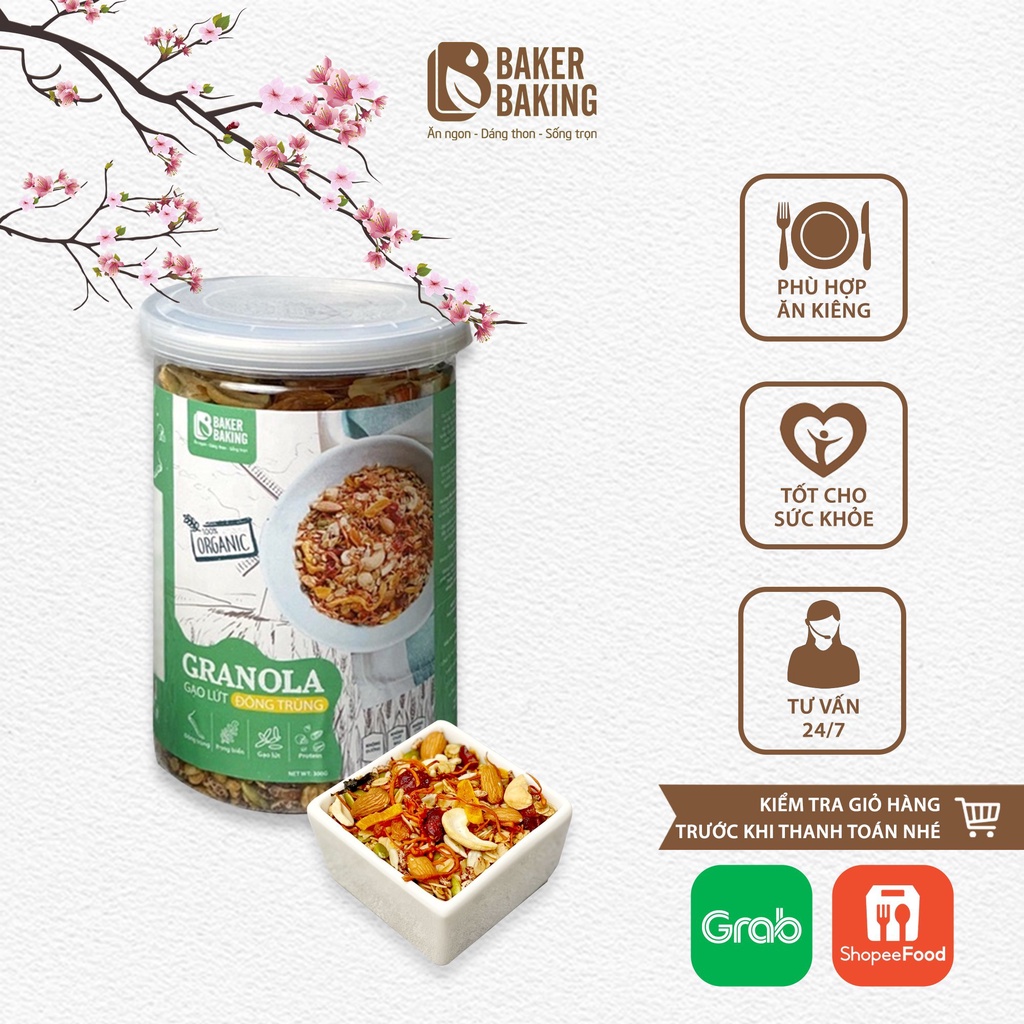 Granola đông trùng Baker Baking không đường, không chất bảo quản dành cho người ăn eatclean, tiểu đường 300g