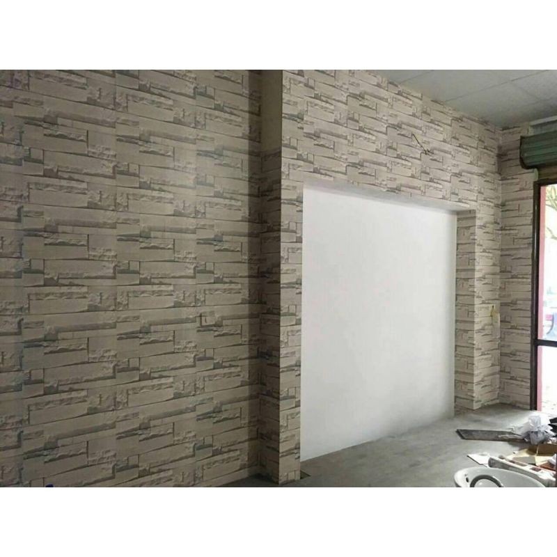 10m giấy dán tường giả gạch bạc khổ 45cm có keo dán sẵn