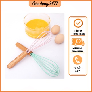 Cây đánh trứng silicon Dụng cụ trộn bột Máy đánh trứng thủ công cao cấp tay cầm bằng gỗ