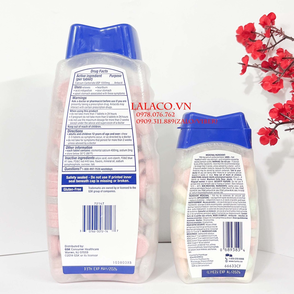 Kẹo Trái cây Tums Extra Strength Smoothies 100 viên - 265 viên