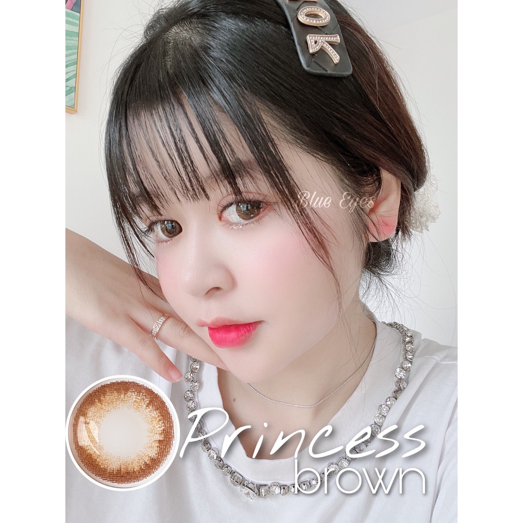 Kính áp tròng Hàn Quốc nâu choco PRINCESS BROWN, độ cận 0-8, hsd 1 tuần, giãn tròng 14.0.