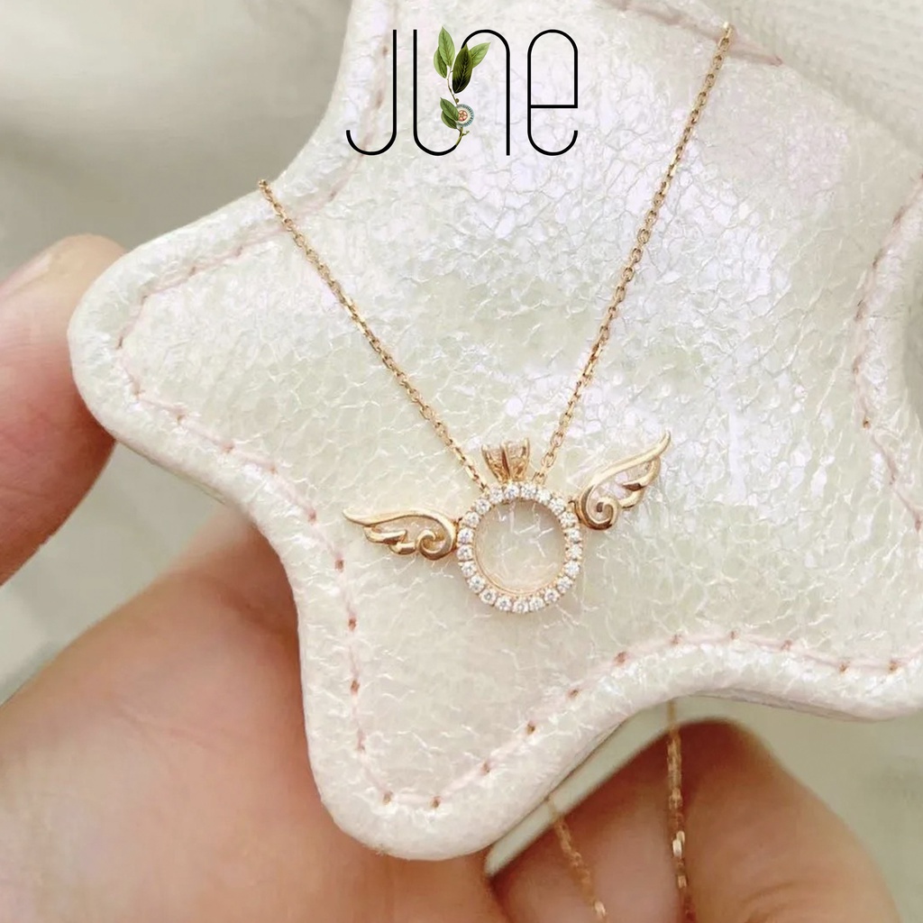 Dây chuyền nữ bạc S925 cánh thiên thần đính đá màu vàng hồng, thời trang Hàn Quốc June accessories