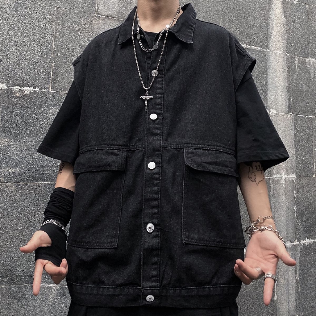 [Miễn Phí Vận Chuyển] Áo Khoác Denim Công Cụ 228933 Áo Khoác Không Tay Kiểu Dáng Hợp Thời Trang Cho Nam Và Nữ