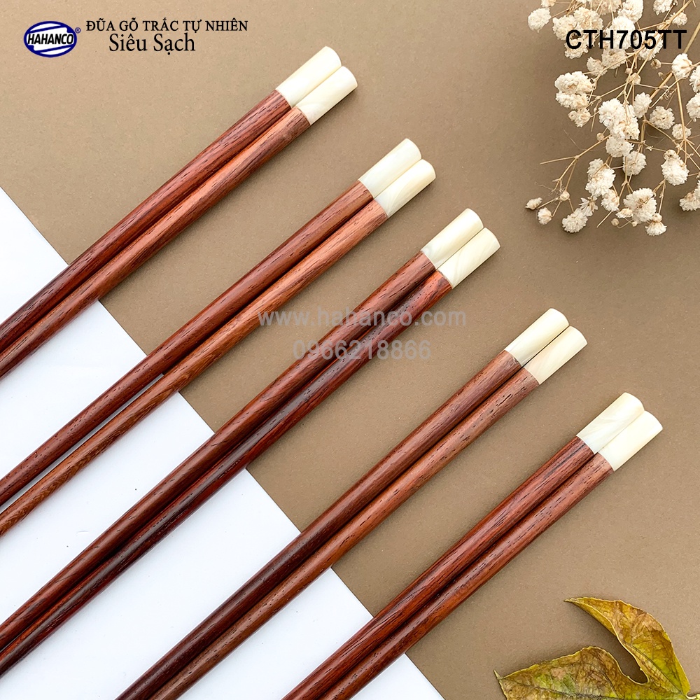 Đũa Gỗ Trắc Đầu Ốc Xà Cừ Singapore HAHANCO (Hộp 10 Đôi) Kháng Khuẩn - CTH705TT