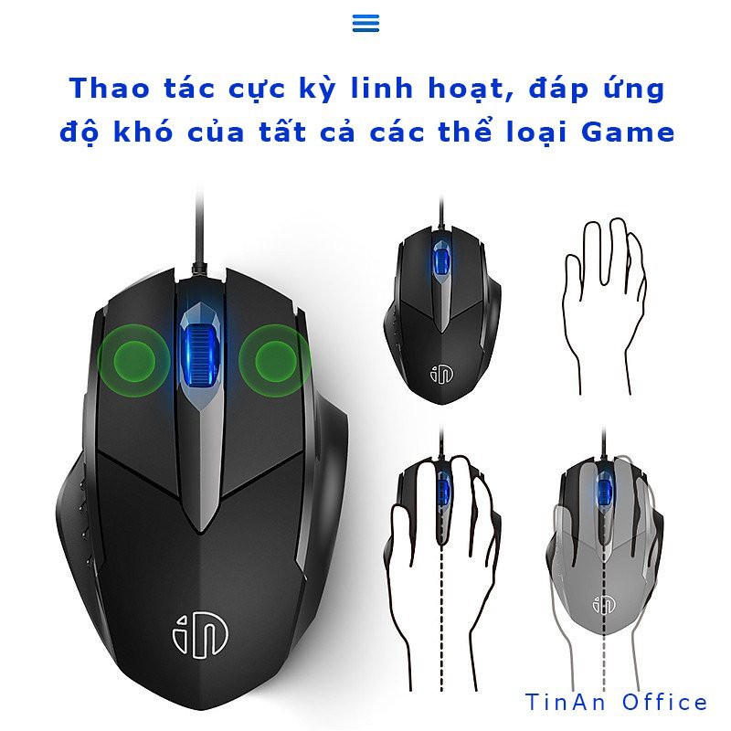 Chuột Inphic PW1 Có Dây Chống Ồn, LED RGB 4000DPI, Sử Dụng Chơi Game, Văn Phòng