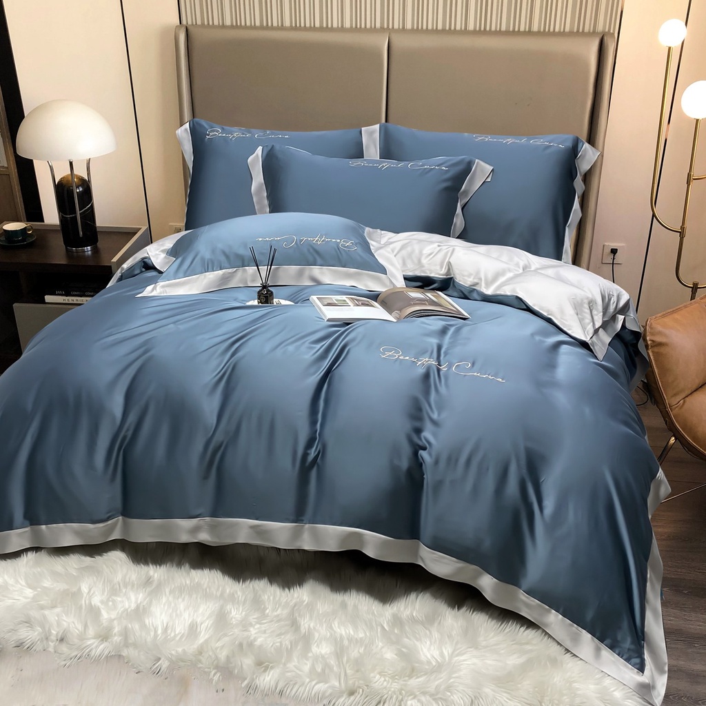 Bộ Chăn Ga Gối Lụa Tencel Cao Cấp Sang Xịn Mịn Mát Gồm Chăn Drap Gối Sét 4 Món - Nhập Khẩu Chính Hãng