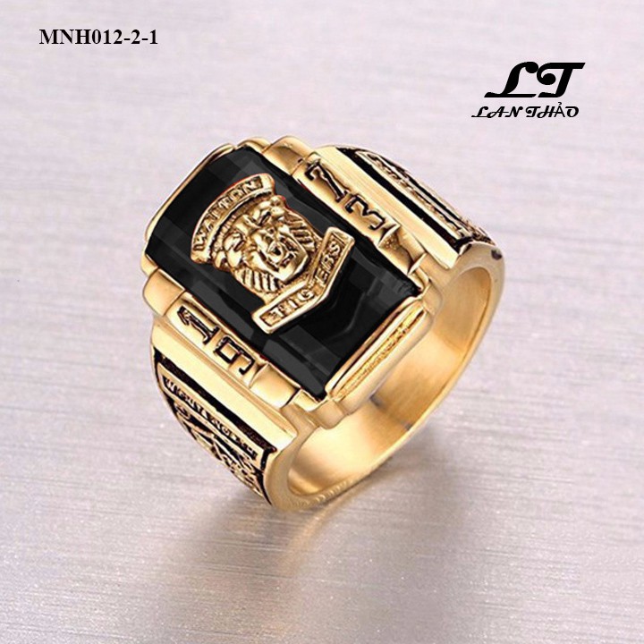 Nhẫn nam mặt sư tử xi mạ mặt đá đen MNH012-2-1 Không đen không gỉ sét