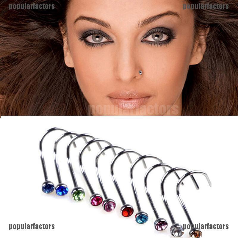 Bộ 10 Khuyên Mũi Thép Không Gỉ Đính Pha Lê