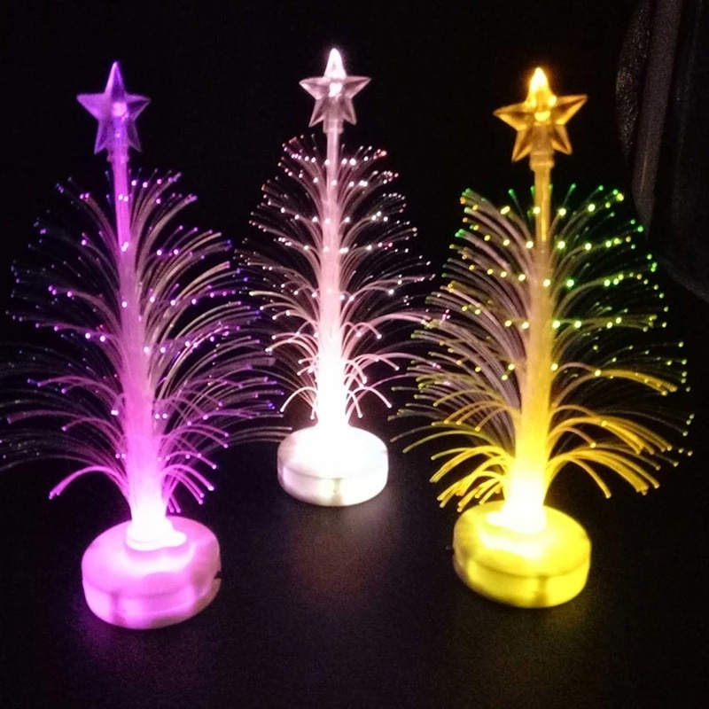 Cây Thông Giáng Sinh Mini Bằng Sợi Quang Học Trong Suốt Có Đèn LED Chạy Bằng Pin Dùng Trang Trí Nhà Cửa