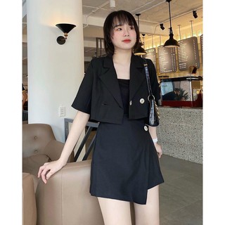 Set vest nữ croptop + chân váy đen