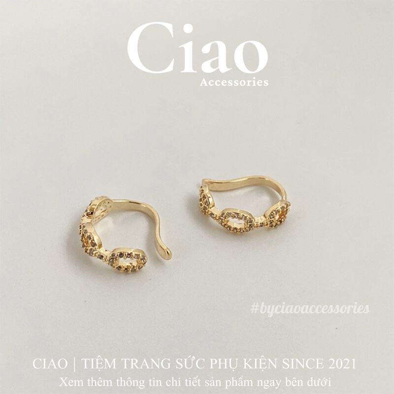 Khuyên vành tai/ Kẹp vành tai mạ bạc thiết kế đính đá mã 09 Ciao accessories