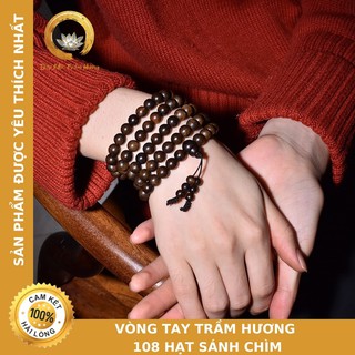 Vòng tay trầm hương 108 hạt sánh chìm - diệp mộc trầm hương