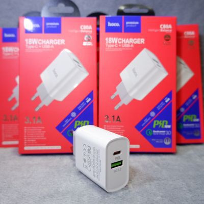 Cốc sạc Hoco C80A 2 cổng  PD 18W, sạc nhanh 3.1A, Q.C 3.0