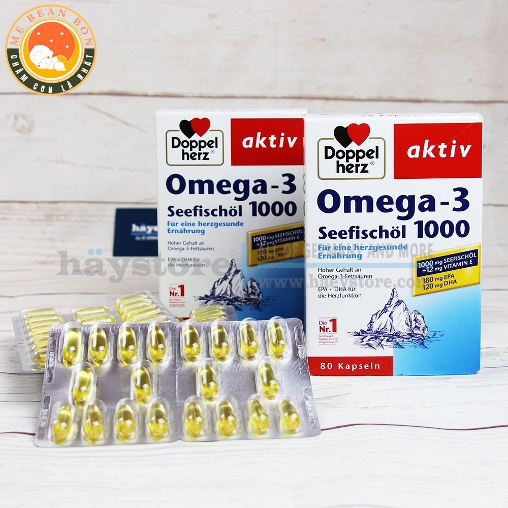 Dầu cá bổ mắt đẹp da của Đức Omega 3 Doppelherz seefischol 1000mg + vitamin E